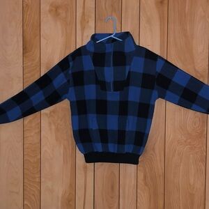 Blair Blue and Black Checkered Zip Up Sweater
